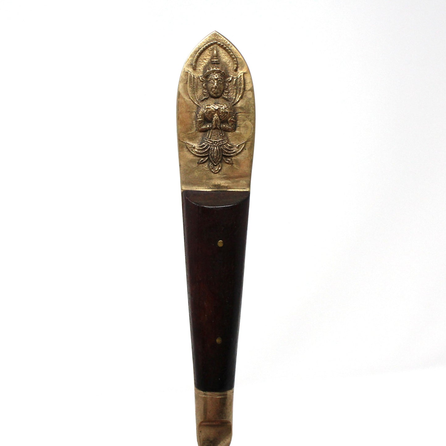 Salad Fork & Spoon Set, SBF, Brass Buddha with Teak Wood Handles, Serving Utensils, Vintage