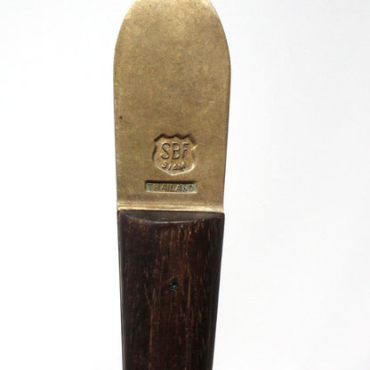 Salad Fork & Spoon Set, SBF, Brass Buddha with Teak Wood Handles, Serving Utensils, Vintage