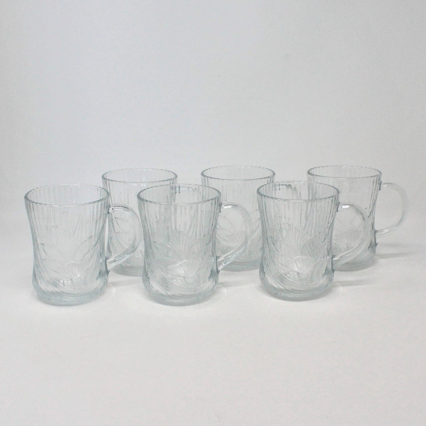 Mugs, Arcoroc, Canterbury / Crocus, Floral, Glass, Set of 6 Vintage
