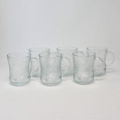 Mugs, Arcoroc, Canterbury / Crocus, Floral, Glass, Set of 6 Vintage