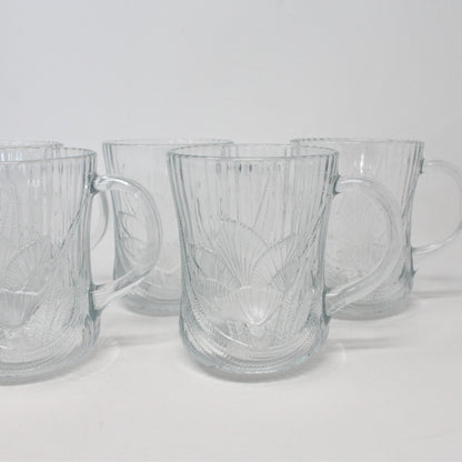 Mugs, Arcoroc, Canterbury / Crocus, Floral, Glass, Set of 6 Vintage