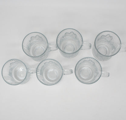 Mugs, Arcoroc, Canterbury / Crocus, Floral, Glass, Set of 6 Vintage