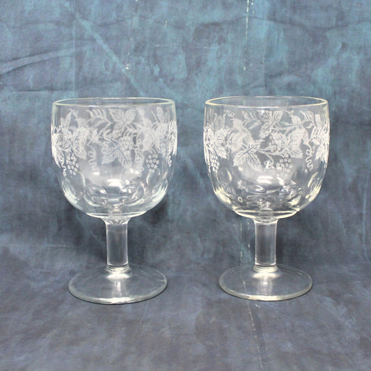 Beer Schooner, Bartlett Collins, Thumbprint, Golden Grapes, Set of 2, Vintage