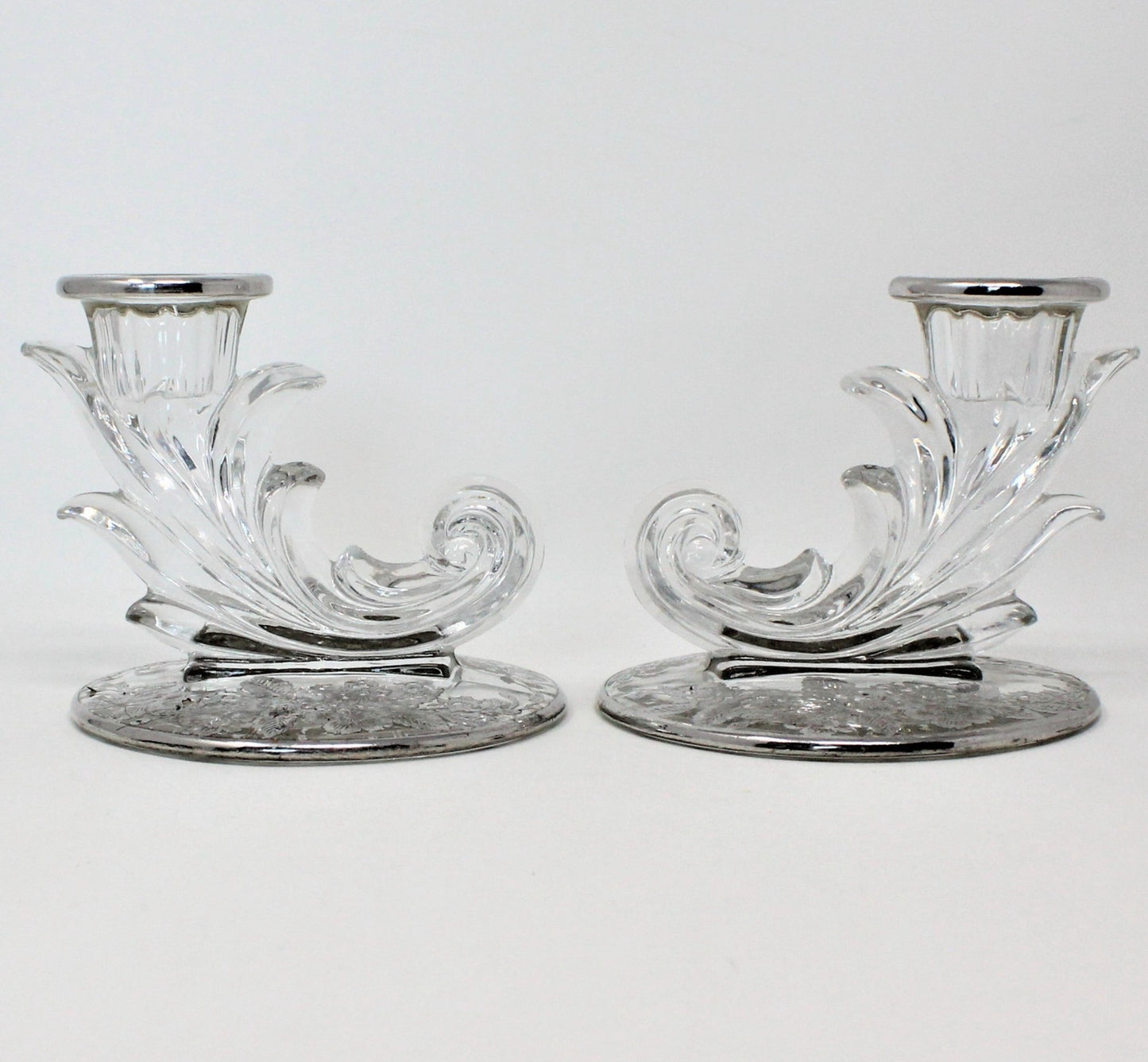 Candle Holders, Silver City / Fostoria, Silver Overlay, Baroque, Set of 2, Vintage