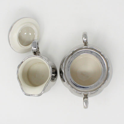 Creamer and Sugar with Lid, Waldershof, Porcelain with Silver Overlay, Bavaria Germany, Vintage