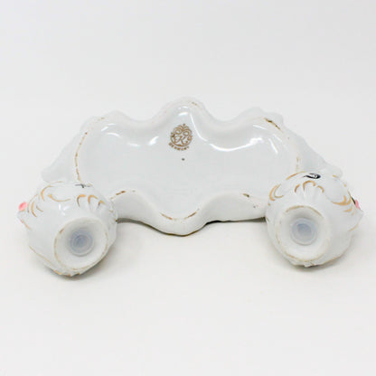 Salt and Pepper Shakers with Tray, Dresden Style, Hand Applied Pink Roses, Vintage