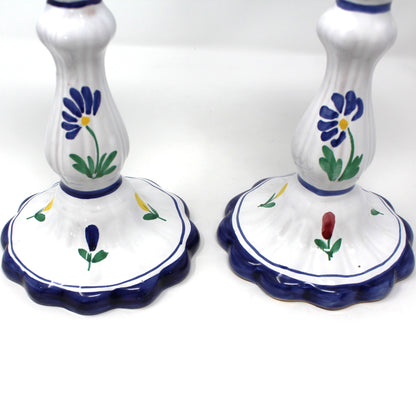 Candle Holders, Shafford Italian Pottery, Avignon, Hand Painted Ceramic, Floral, Set of 2, Vintage