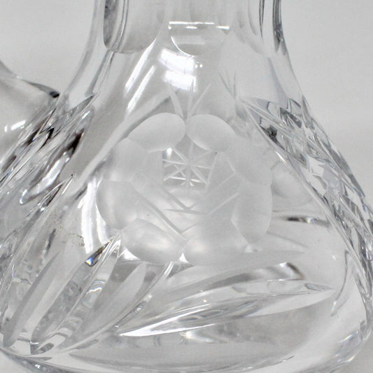 Creamer and Sugar with Lid, American Cut Glass, Vega Pattern Etched Rose, Vintage