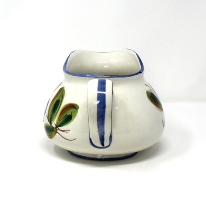 Pitcher, FTD, Italian Pottery, Hand Painted, Blue Floral, Vintage Italy