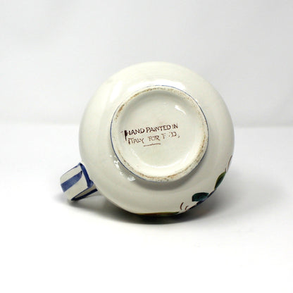Pitcher, FTD, Italian Pottery, Hand Painted, Blue Floral, Vintage Italy