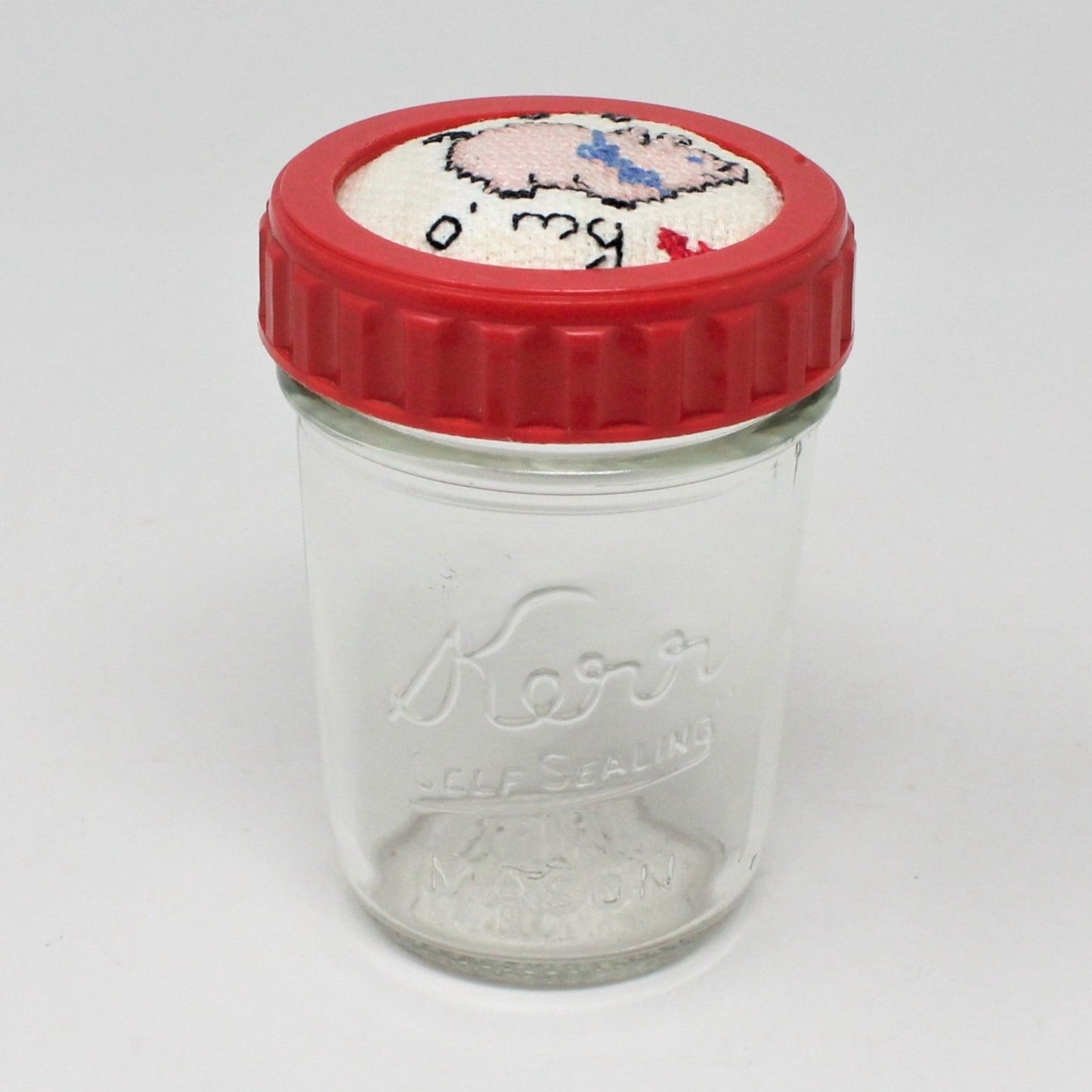 Canning Jar, Kerr Self Sealing Mason, Cross-Stitch Piggy, Vintage