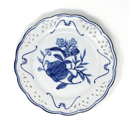 Decorative Plates, Blue and White, Floral Open Work by WMG, Set of 4, Wall Decor Plates
