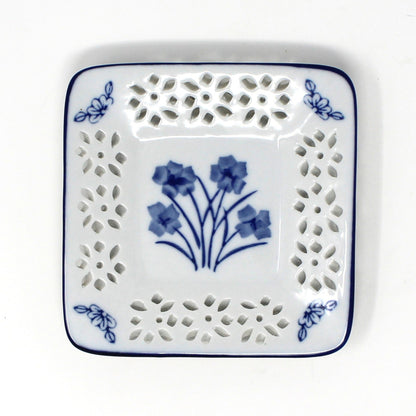 Decorative Plates, Blue and White, Floral Open Work by WMG, Set of 4, Wall Decor Plates