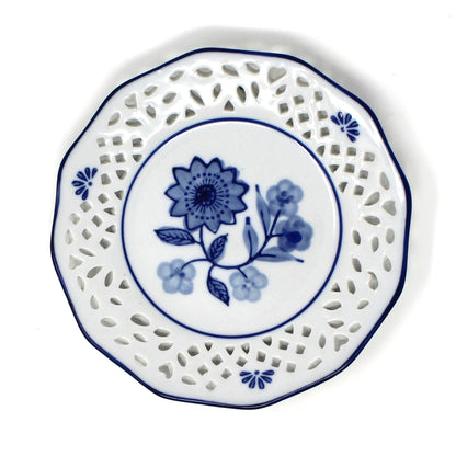 Decorative Plates, Blue and White, Floral Open Work by WMG, Set of 4, Wall Decor Plates