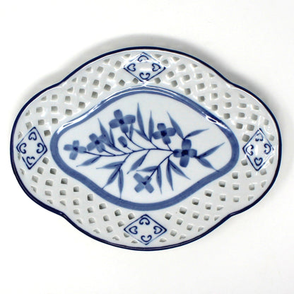 Decorative Plates, Blue and White, Floral Open Work by WMG, Set of 4, Wall Decor Plates