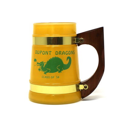 Beer Mug, Siesta Ware Barrell Style Mug, Wood Handle, School Memorabilia, Dupont Dragons Class of 58, Vintage