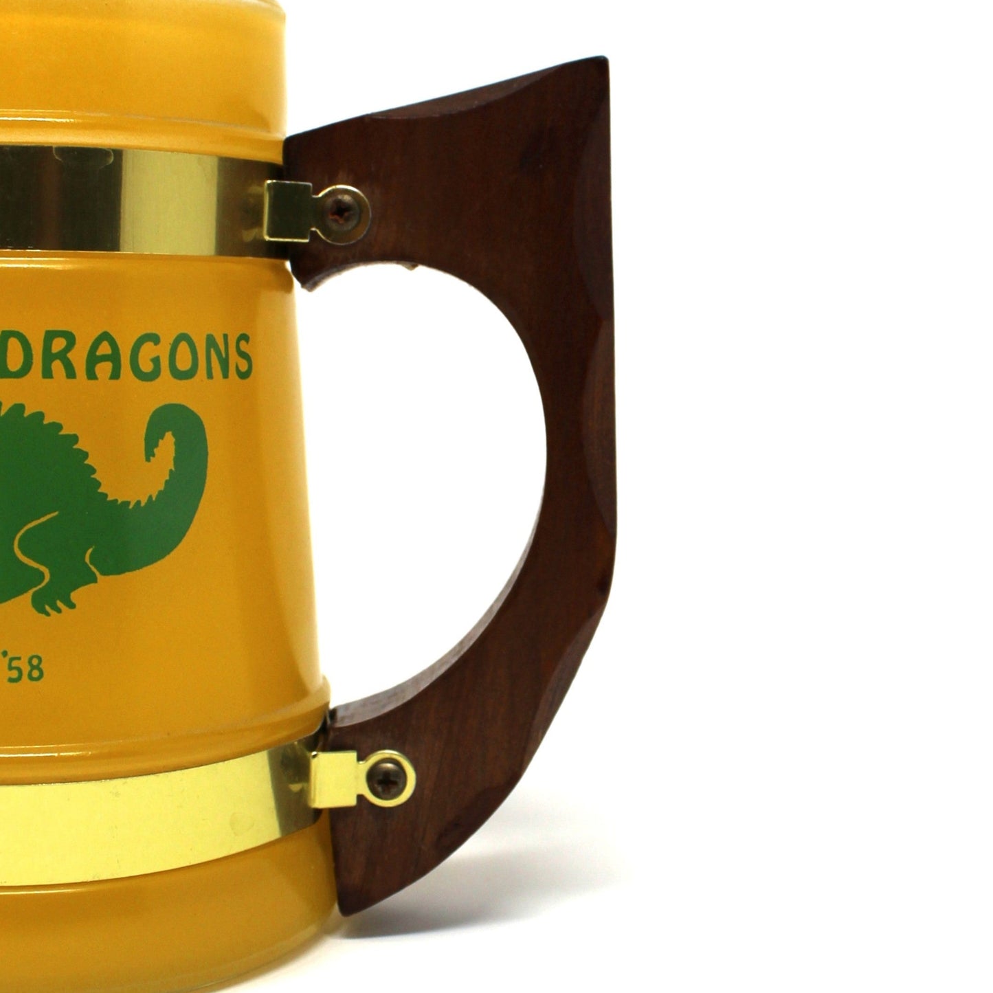 Beer Mug, Siesta Ware Barrell Style Mug, Wood Handle, School Memorabilia, Dupont Dragons Class of 58, Vintage
