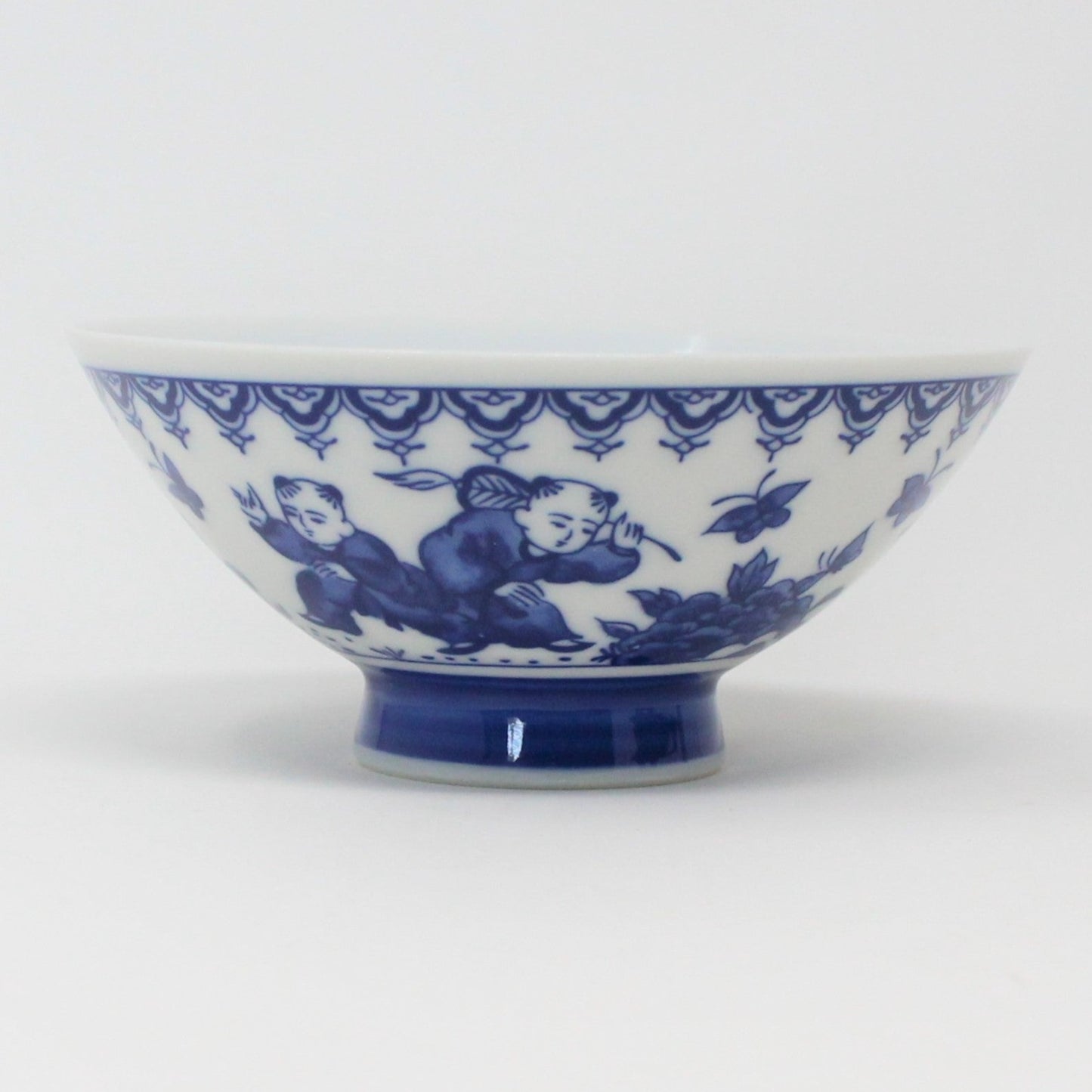 Rice Bowl, Karako Children, Sometsuke Blue and White, Vintage Japan