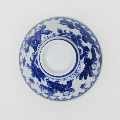 Rice Bowl, Karako Children, Sometsuke Indigo Blue and White, Vintage Japan