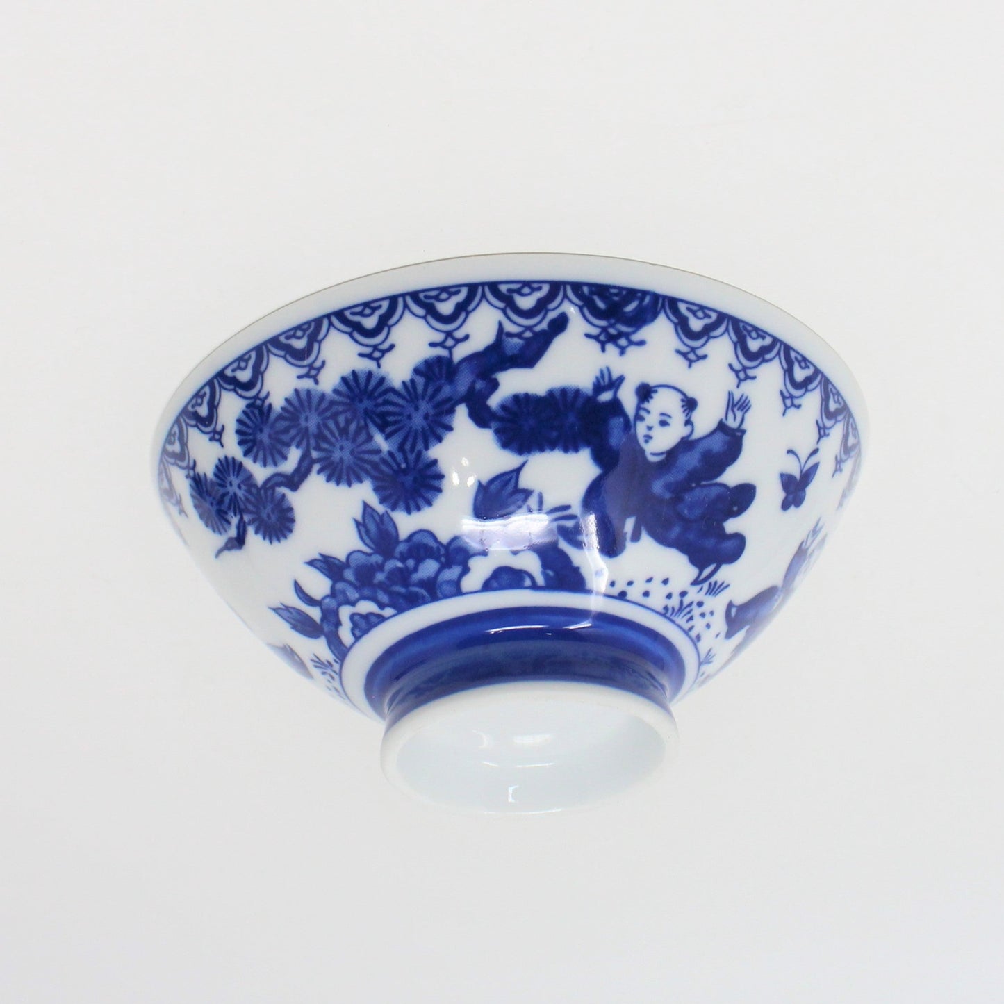 Rice Bowl, Karako Children, Sometsuke Indigo Blue and White, Vintage Japan