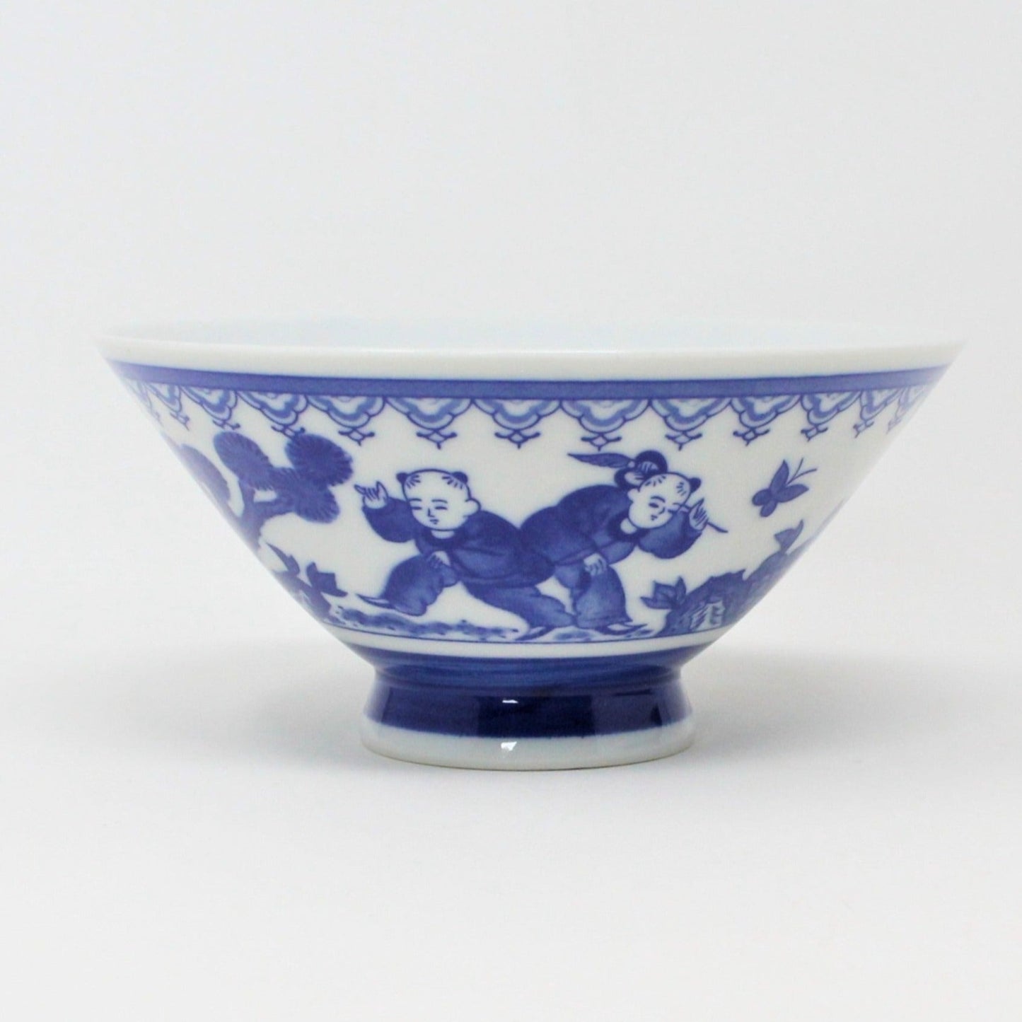Ramen / Soup Bowl, Karako Children, Sometsuke Blue and White, Vintage Japan