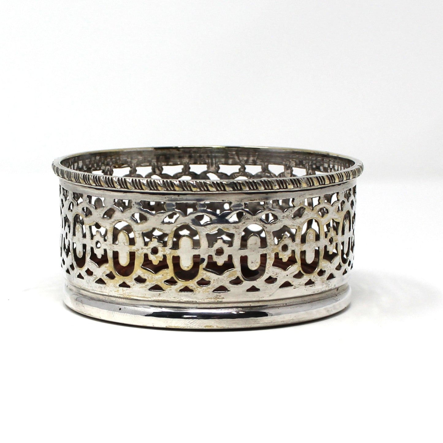 Bottle Coaster, Jordan Sheffield Collection, Silverplate & Wood, England, Vintage