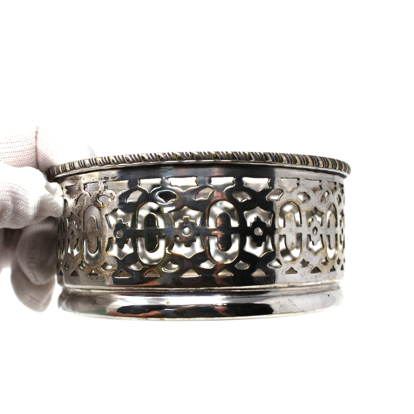 Bottle Coaster, Jordan Sheffield Collection, Silverplate & Wood, England, Vintage