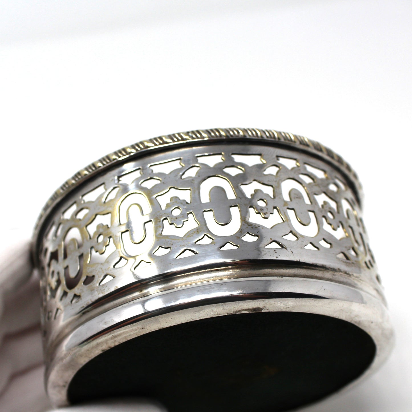 Bottle Coaster, Jordan Sheffield Collection, Silverplate & Wood, England, Vintage