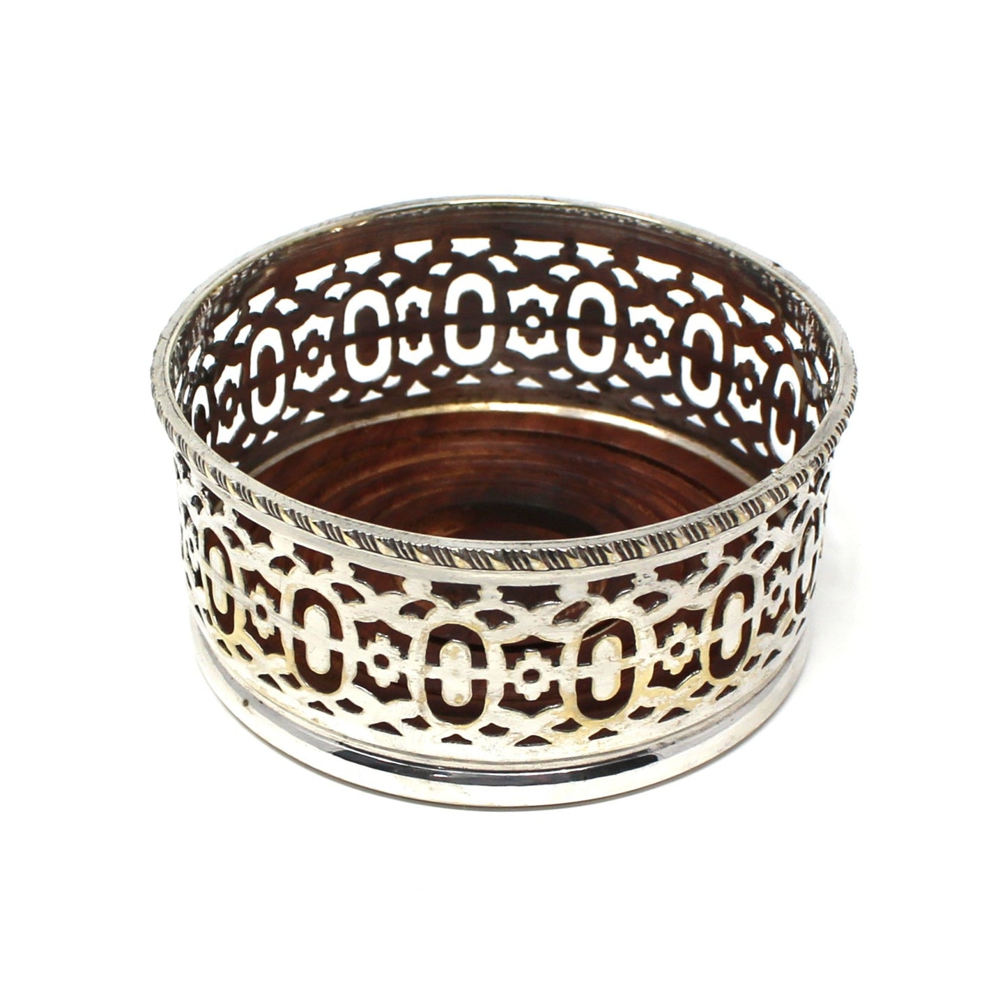 Bottle Coaster, Jordan Sheffield Collection, Silverplate & Wood, England, Vintage