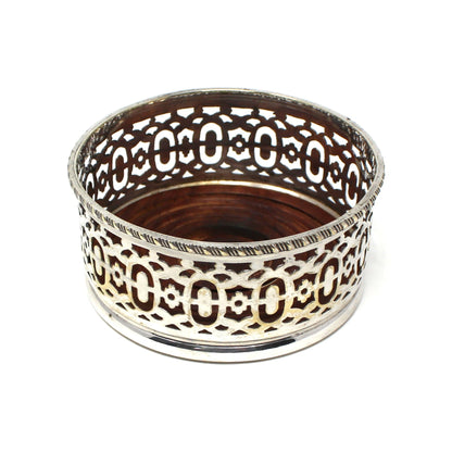 Bottle Coaster, Jordan Sheffield Collection, Silverplate & Wood, England, Vintage