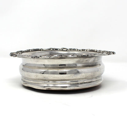 Bottle Coaster, Silver Plated & Wood, Ornate Victorian, England, Antique