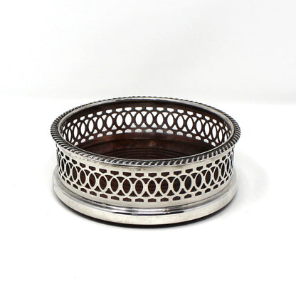 Bottle Coaster, Gainsborough, Silverplate & Wood, England, Vintage