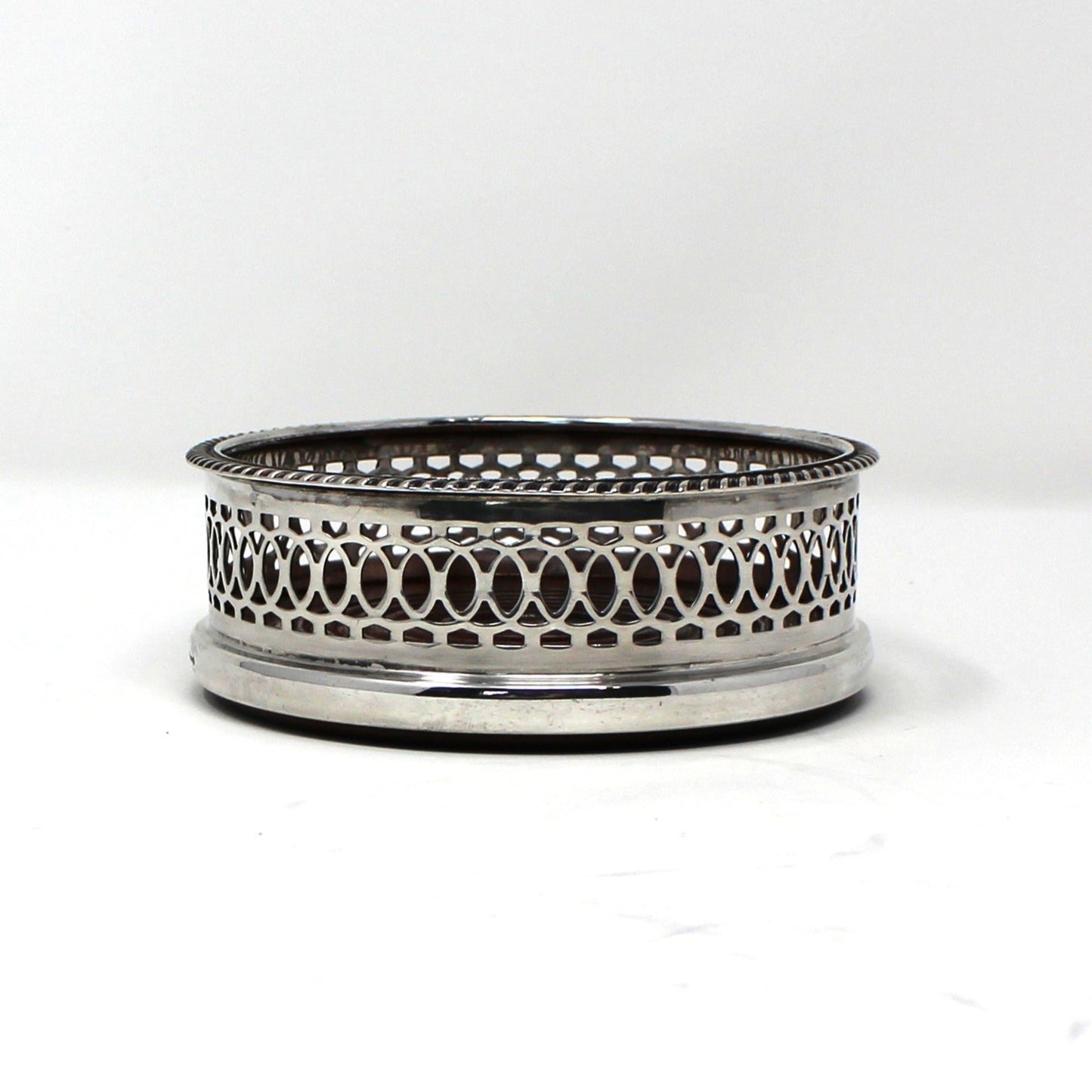 Bottle Coaster, Gainsborough, Silverplate & Wood, England, Vintage