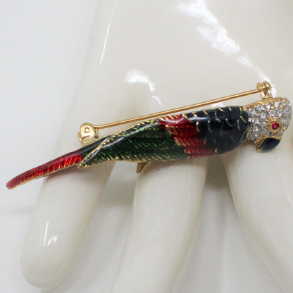 Brooch / Pin, Bird / Parrot, Blue, Red & Green Enamel with Rhinestones, Vintage, SOLD