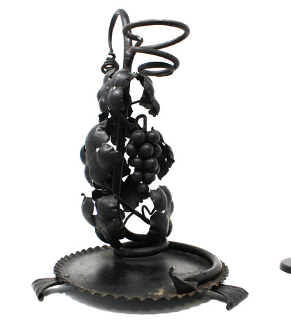 Decanter / Aerator  /Wine Dispenser, Etched Glass, Wrought Iron Stand, Vintage Italy