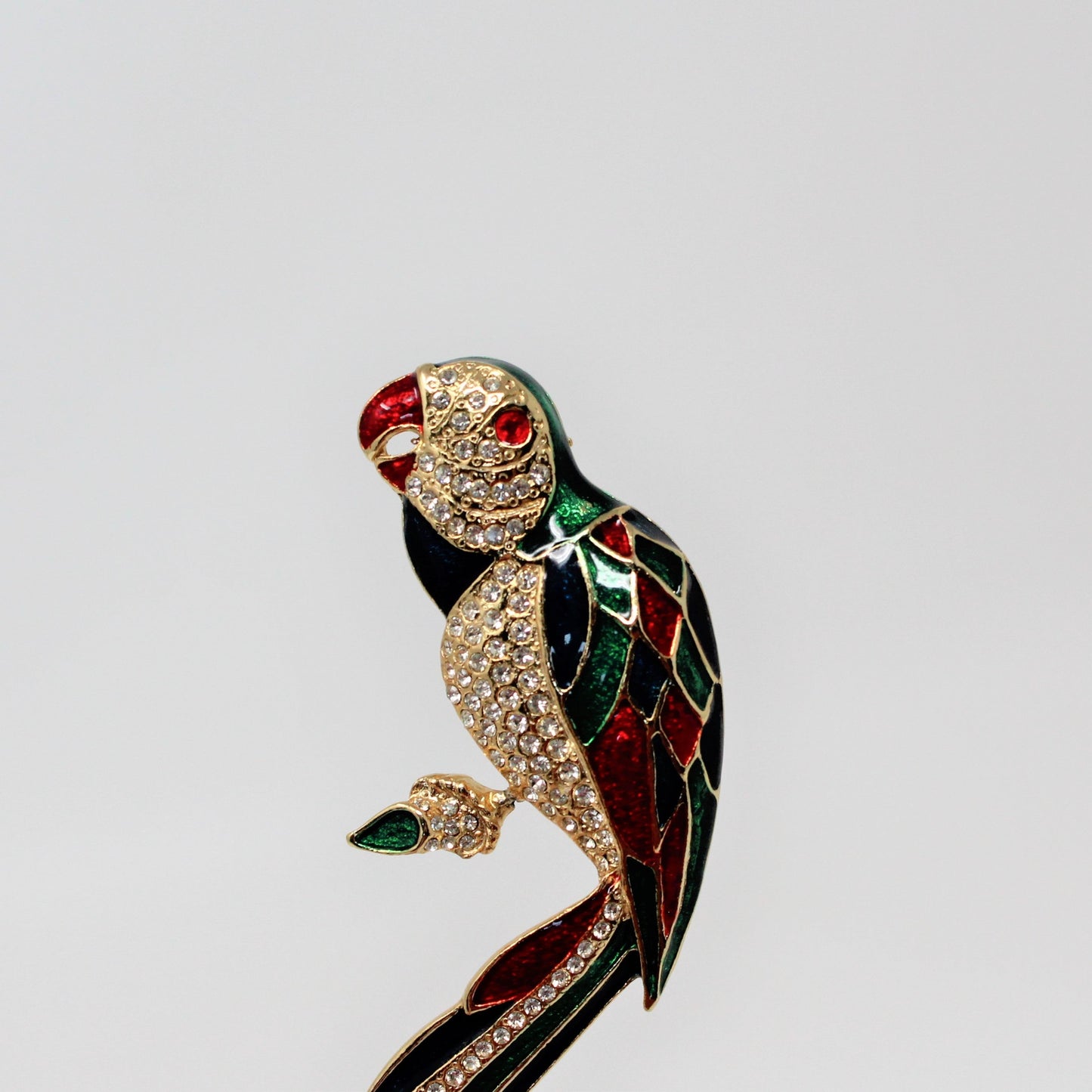 Brooch / Pin, Bird / Parrot / Macaw,  Blue, Red & Green Enamel with Rhinestones