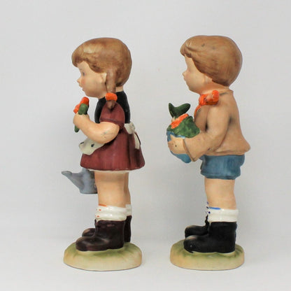 Figurine, Arnart 5th Avenue, Boy and Girl Gardening 11/553, Hand Painted, Vintage Set of 2