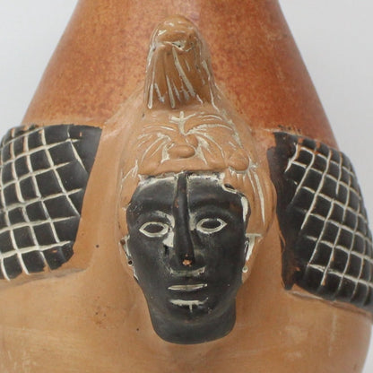 Vase, Aztec Mayan Head, Mexican Terracotta Pottery, Set of 2, RARE Vintage