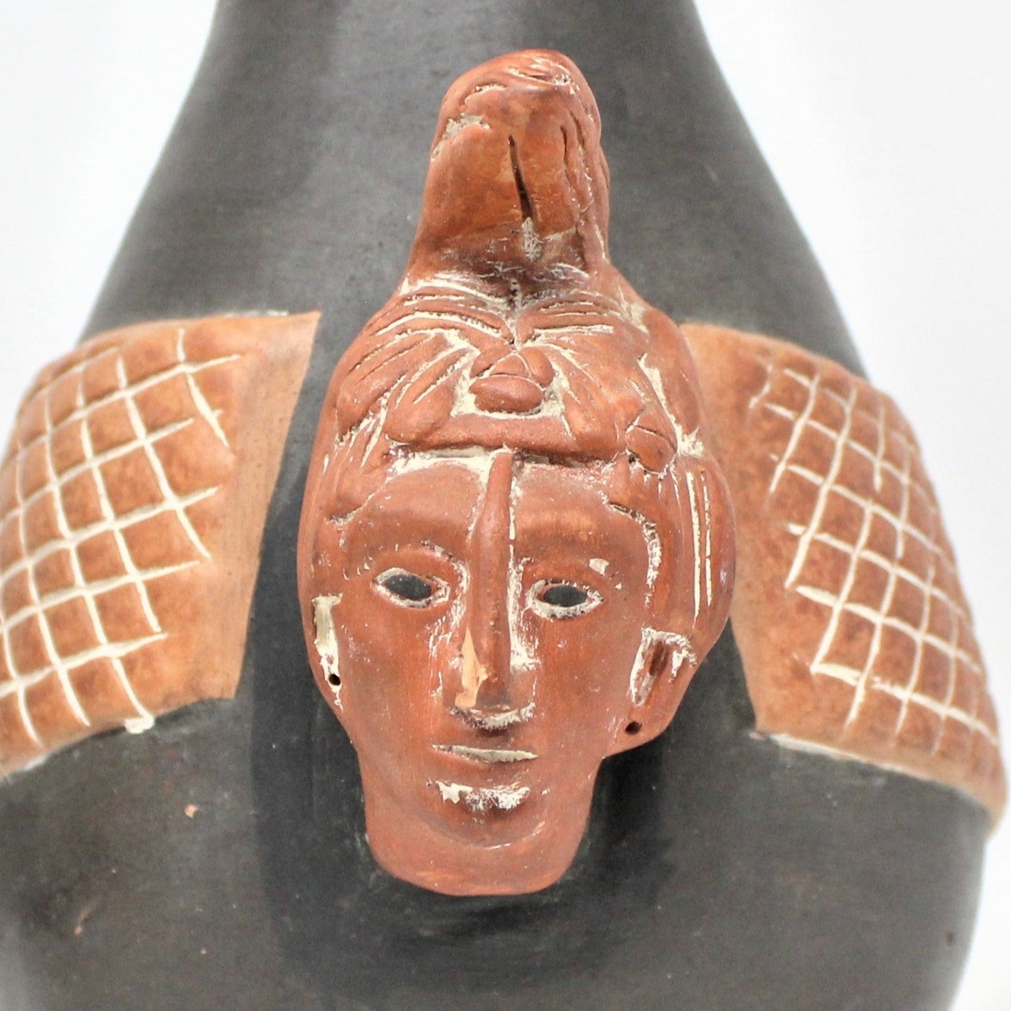 Vase, Aztec Mayan Head, Mexican Terracotta Pottery, Set of 2, RARE Vintage