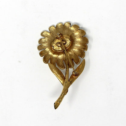 Brooch / Pin, Monet, Daisy Flower, Gold Tone & White Enamel, Vintage