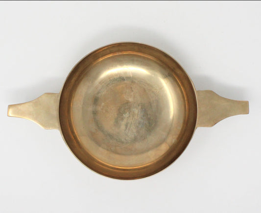 Drinking Handled Ceremonial Bowl, Scottish Quaich, Brass, Vintage, 12oz