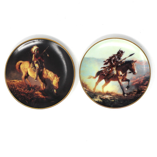 Decorative Plate, Hamilton Collection, Spirit of the Plains, Mystic Warrior & Sunglow, American Indians, Set of 2, Vintage, 3.5"