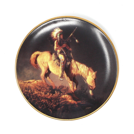 Decorative Plate, Hamilton Collection, Spirit of the Plains, Mystic Warrior & Sunglow, American Indians, Set of 2, Vintage, 3.5"