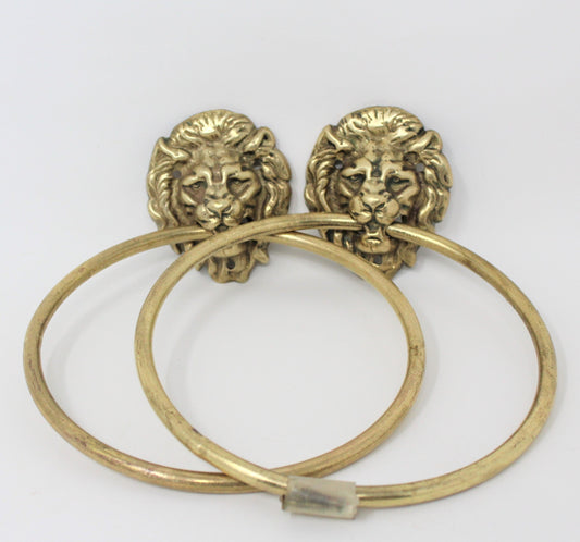 Towel Holder Rings, Brass Lion Head, Set of 2, Vintage, SOLD