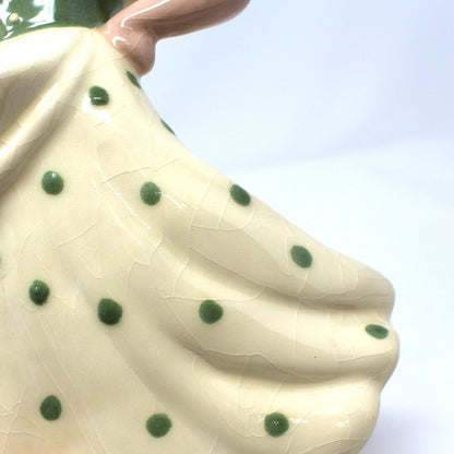 Figurine, Hedi Schoop, Dutch Boy and Girl, Hand Painted, Green & White, Vintage Set of 2
