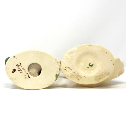 Figurine, Hedi Schoop, Dutch Boy and Girl, Hand Painted, Green & White, Vintage Set of 2