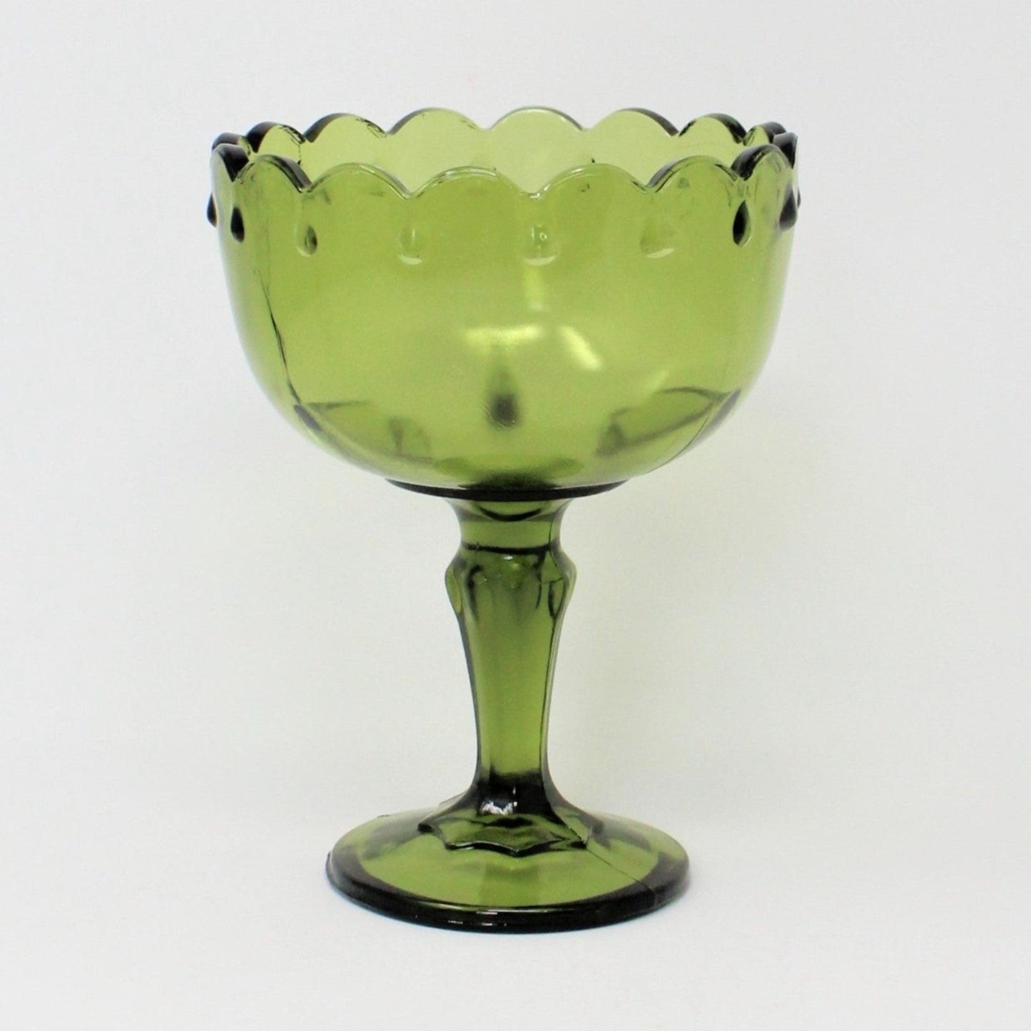 Compote, Indiana Glass, Teardrop Green Glass, 7.5" Tall, Vintage