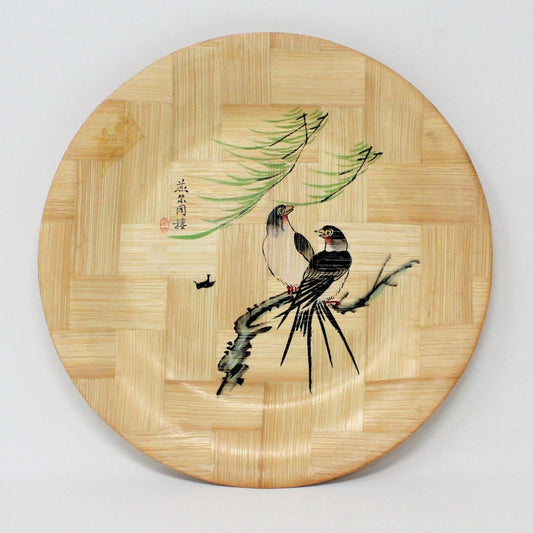 Decorative Plate, Oriental Birds, Bamboo Hand Painted Plate, Vintage