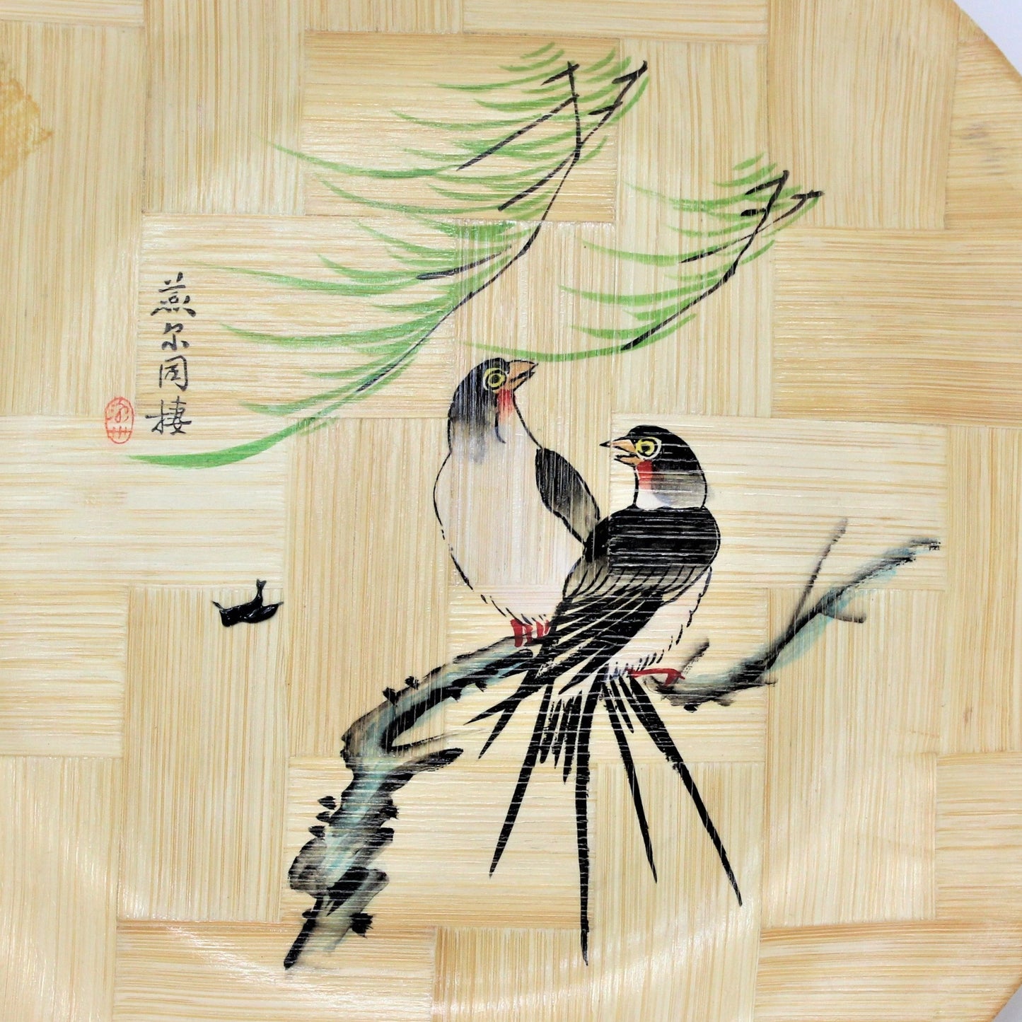 Decorative Plate, Oriental Birds, Bamboo Hand Painted Plate, Vintage