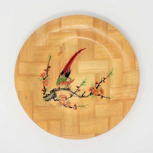 Decorative Plate, Oriental Bird, Bamboo Hand Painted Plate, Vintage